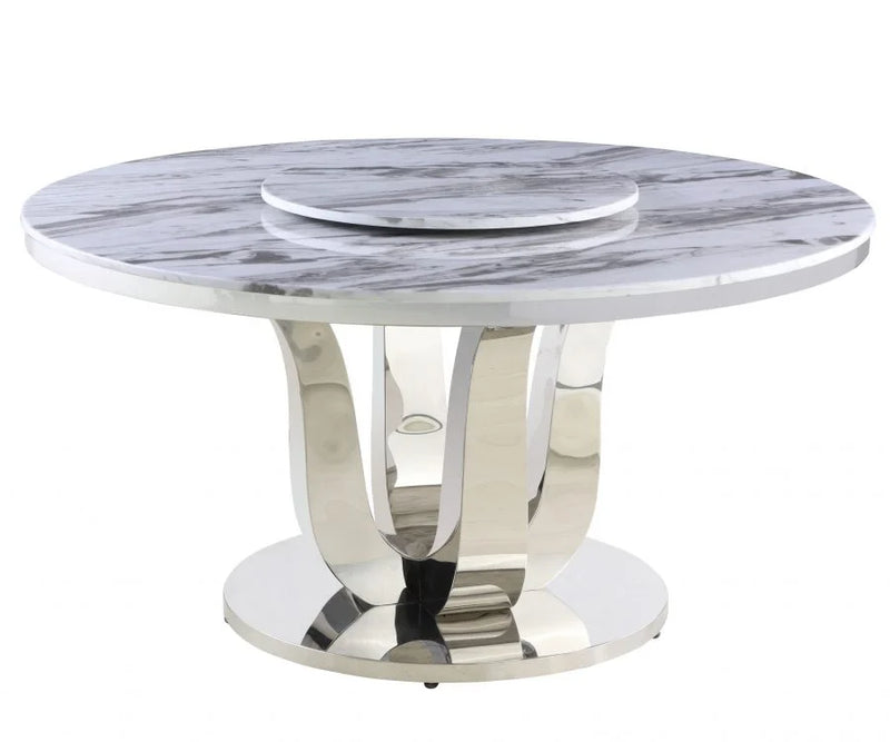 Imperiale White Marble Dining Table with Lazy Susan