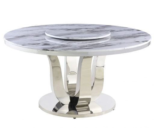 Imperiale White Marble Dining Table with Lazy Susan