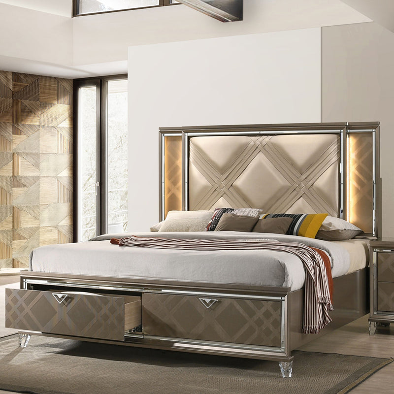 Eastern King Bed w/Storage & LED