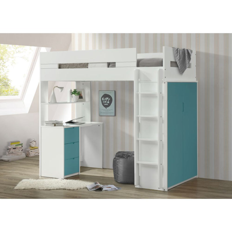 Twin Loft Bed w/Desk & Wardrobe