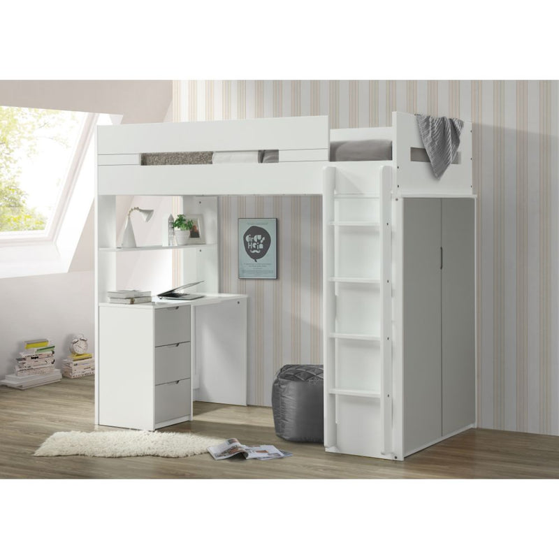 Twin Loft Bed w/Desk & Wardrobe