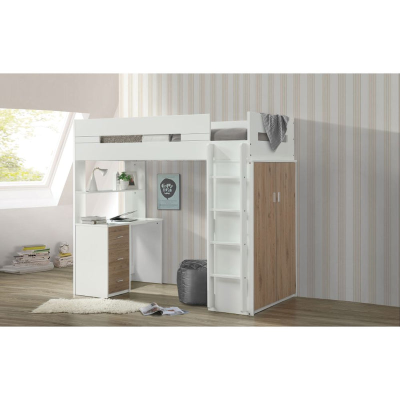 Twin Loft Bed w/Desk & Wardrobe