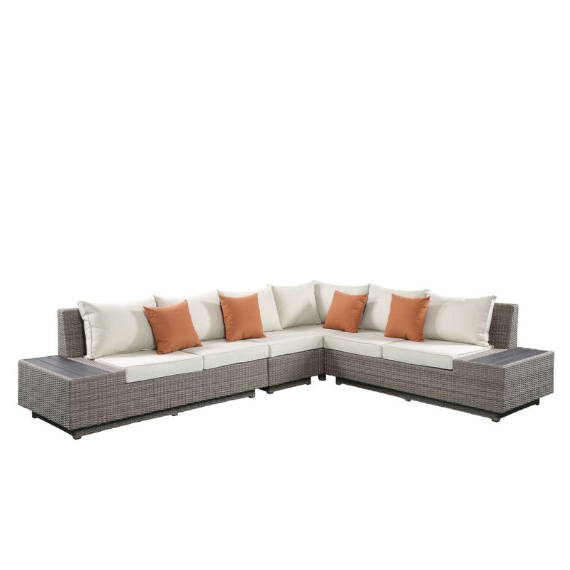 Patio Sectional Sofa w/4 Pillows & Coffee Table