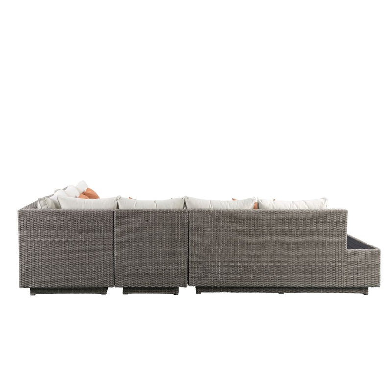 Patio Sectional Sofa w/4 Pillows & Coffee Table