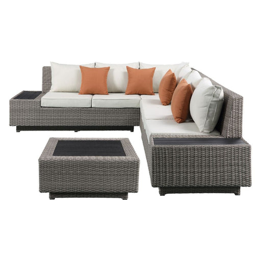 Patio Sectional Sofa w/4 Pillows & Coffee Table