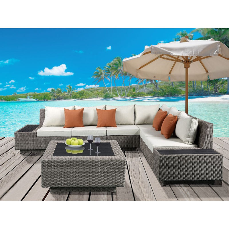 Patio Sectional Sofa w/4 Pillows & Coffee Table