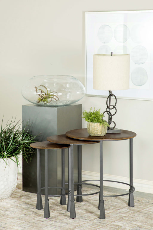 Deja 3-piece Round Nesting Table Natural and Gunmetal image