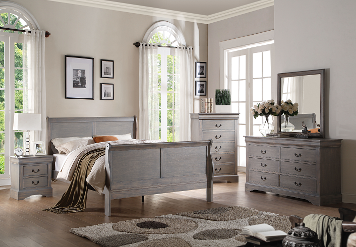 Louis Philippe III Antique Gray Eastern King Bed