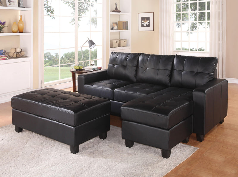Lyssa Black Bonded Leather Match Sectional Sofa & Ottoman