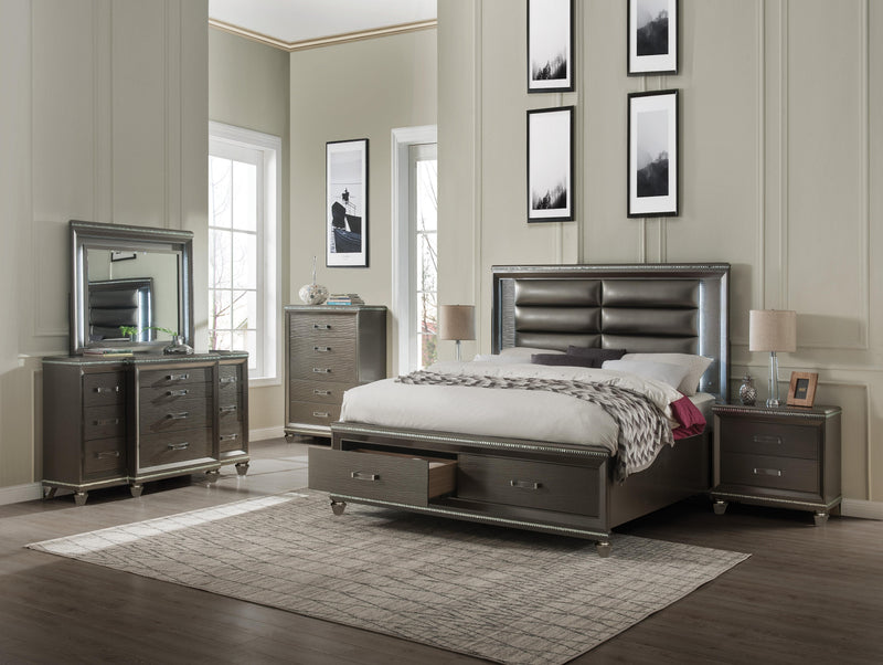 Sadie PU & Dark Champagne Eastern King Bed