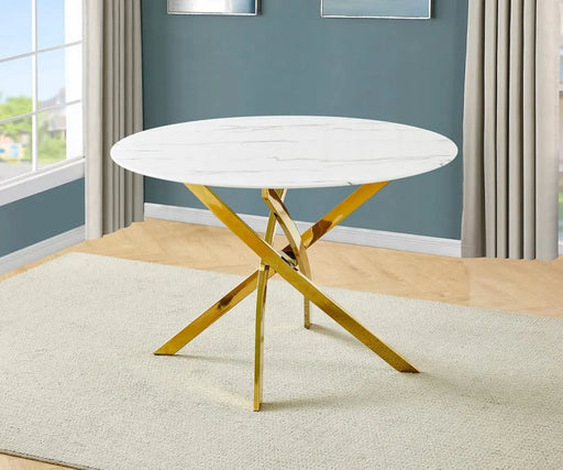 Halo Round Glass Dining Table with White Marble Wrap