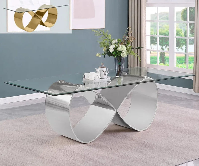Infinity Base Glass-Top Dining Table — 2 Sizes, 2 Finishes