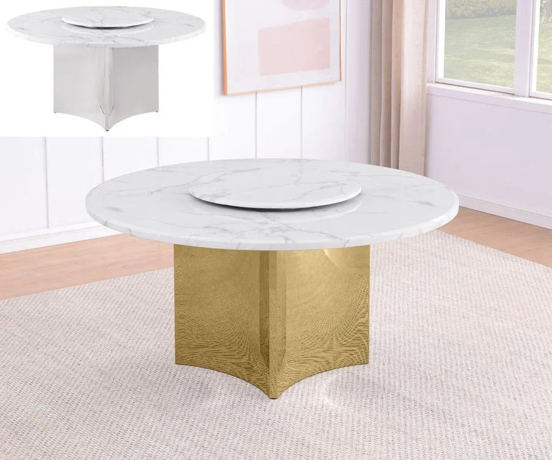 Grand Circular White Marble Dining Table with Lazy Susan