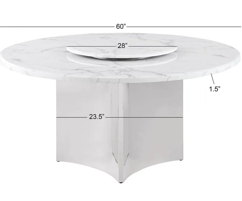 Grand Circular White Marble Dining Table with Lazy Susan - Detail View
