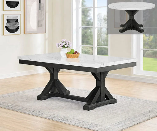 Milano Faux White Marble & Dark Wood Dining Table — 2 Styles