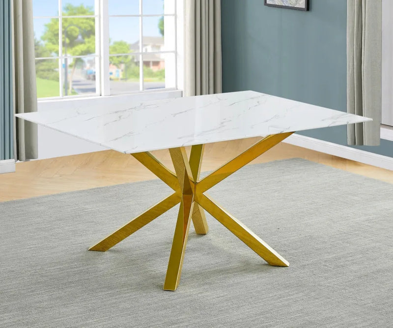Marquise Rectangular Glass Dining Table with Marble Wrap
