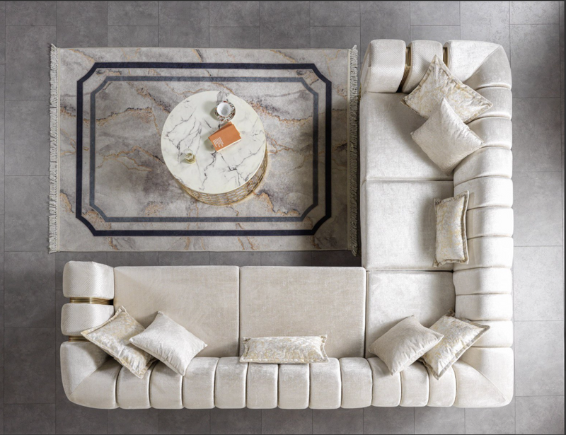 Diamond Ivory Velvet Sectional Sofa – Luxury Living Room Set