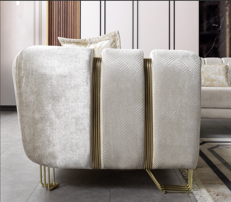 Diamond Ivory Velvet Sectional Sofa – Luxury Living Room Set