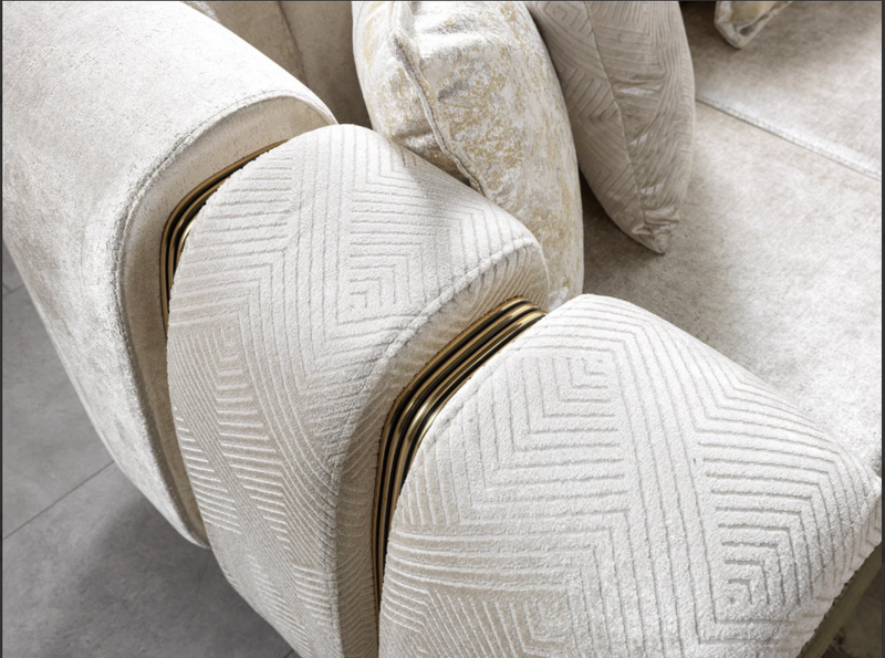 Diamond Ivory Velvet Sectional Sofa – Luxury Living Room Set