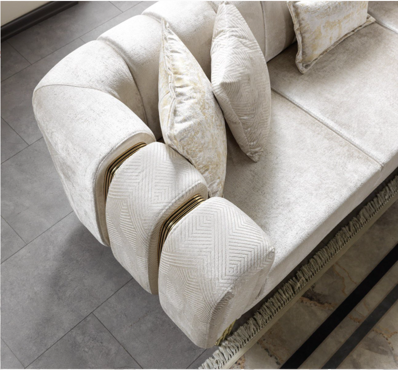 Diamond Ivory Velvet Sectional Sofa – Luxury Living Room Set