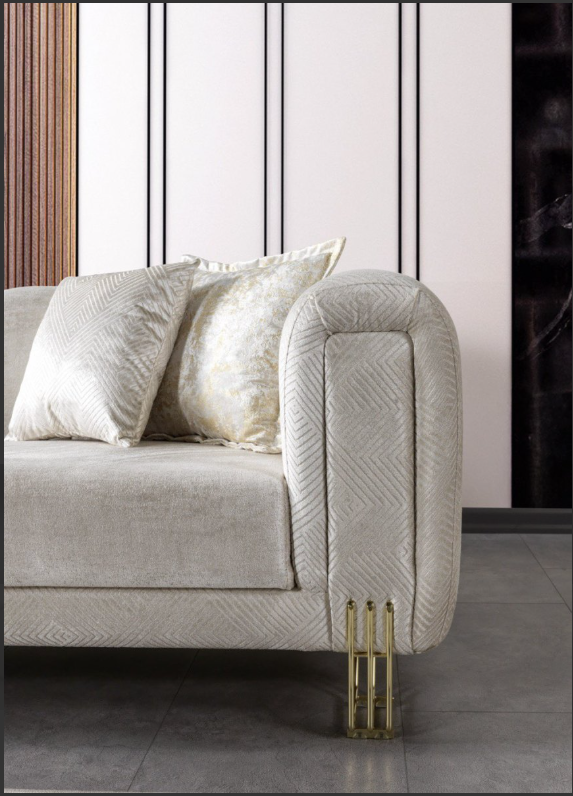 Diamond Ivory Velvet Sectional Sofa – Luxury Living Room Set