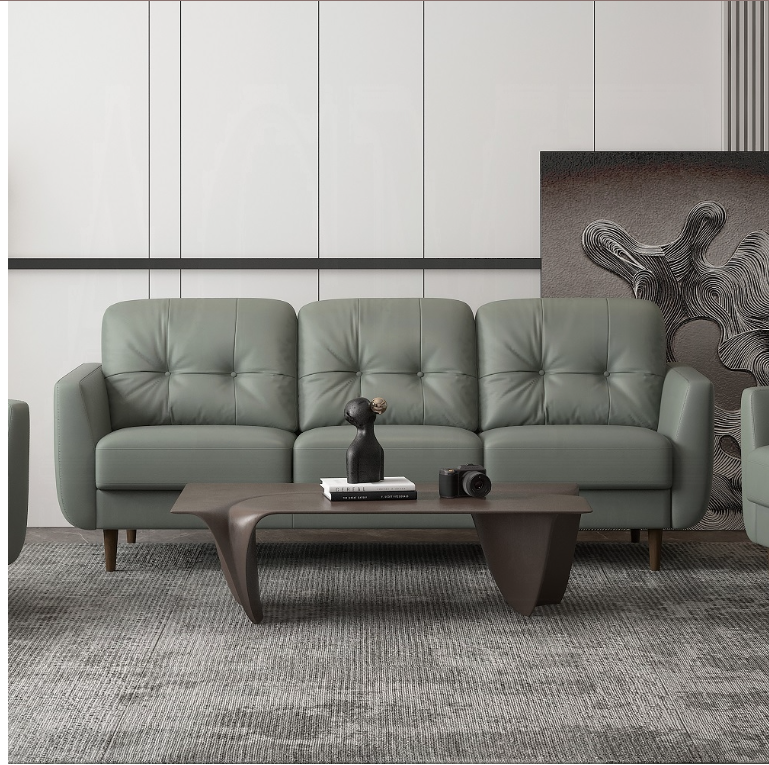 Radwan Pesto Green Leather Sofa