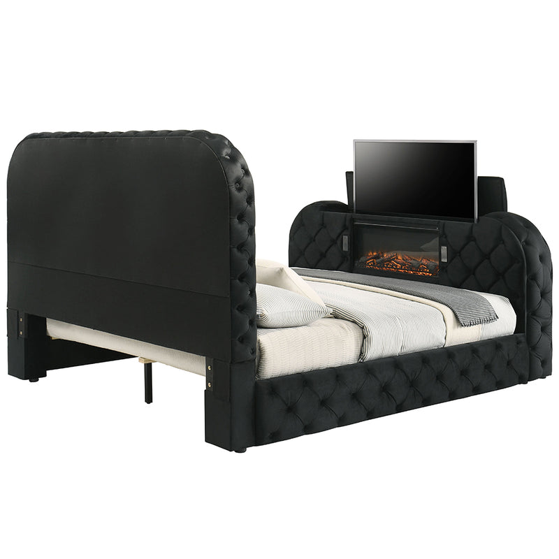 Eastern King Bed w/LED, Fireplace & TV Stand