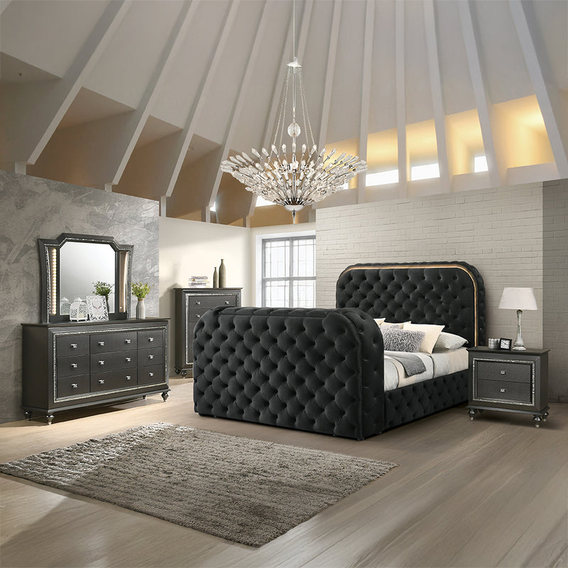 Eastern King Bed w/LED, Fireplace & TV Stand