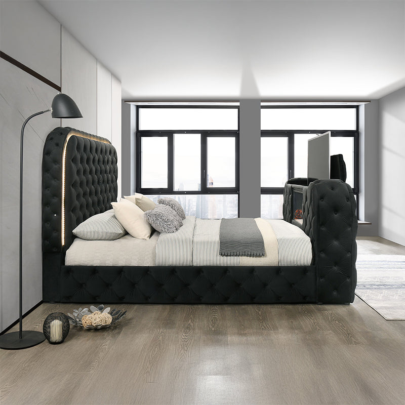 Eastern King Bed w/LED, Fireplace & TV Stand