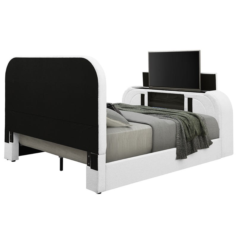EK Bed w/LED, TV Cabinet, Fireplace & Bluetooth