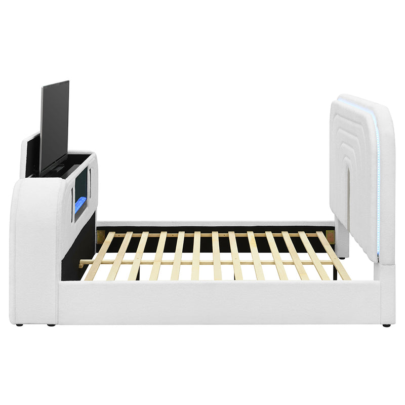 Queen Bed w/LED, TV Cabinet, Fireplace & Bluetooth