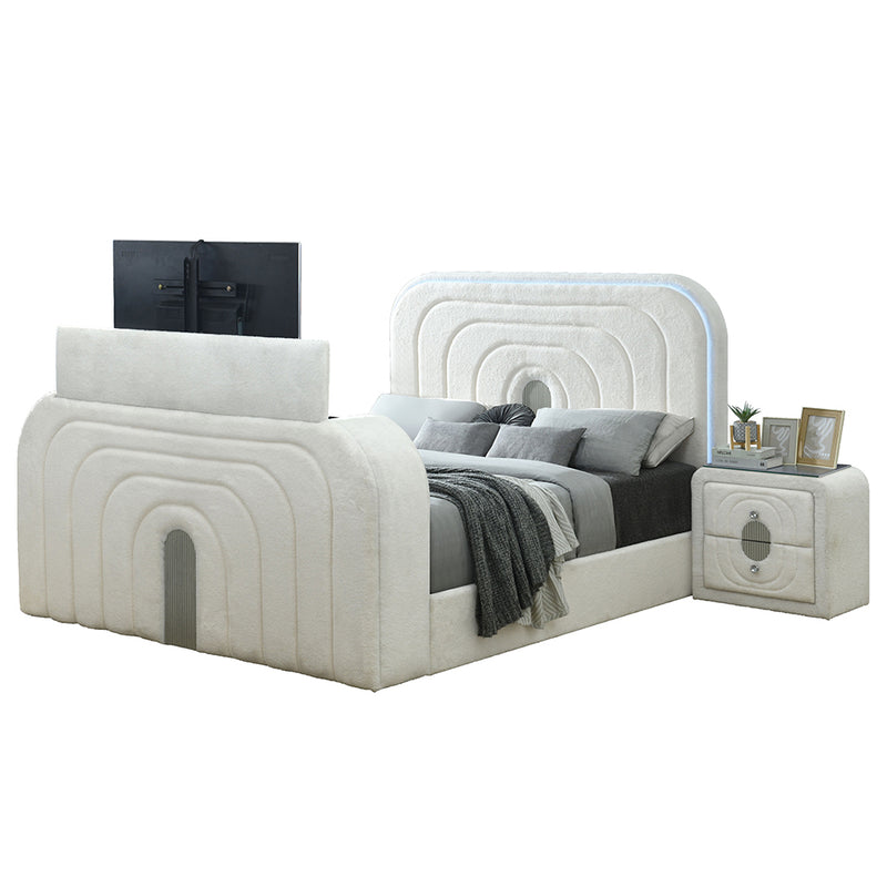 Queen Bed w/LED, TV Cabinet, Fireplace & Bluetooth