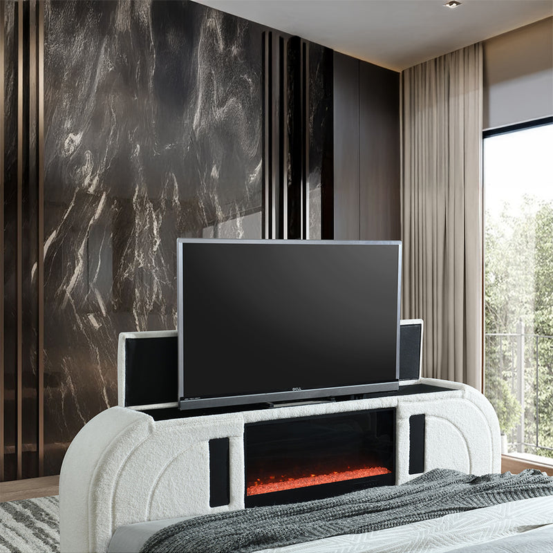 Queen Bed w/LED, TV Cabinet, Fireplace & Bluetooth