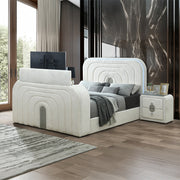 Queen Bed w/LED, TV Cabinet, Fireplace & Bluetooth