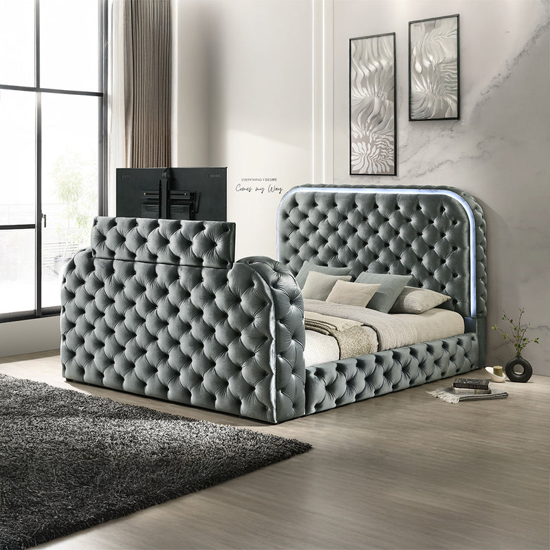 Queen Bed w/LED, Fireplace & TV Stand