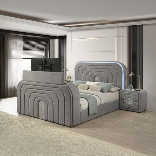 EK Bed w/Led, TV Stand, Fireplace & Bluetooth