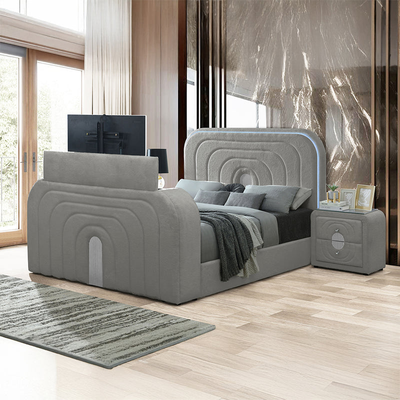 EK Bed w/Led, TV Stand, Fireplace & Bluetooth