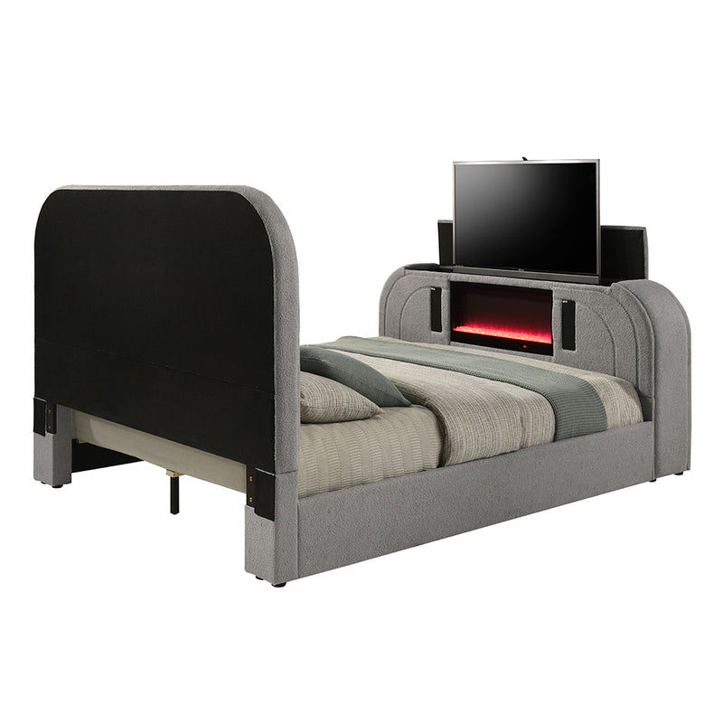 Queen Bed w/Led, TV Stand, Fireplace & Bluetooth