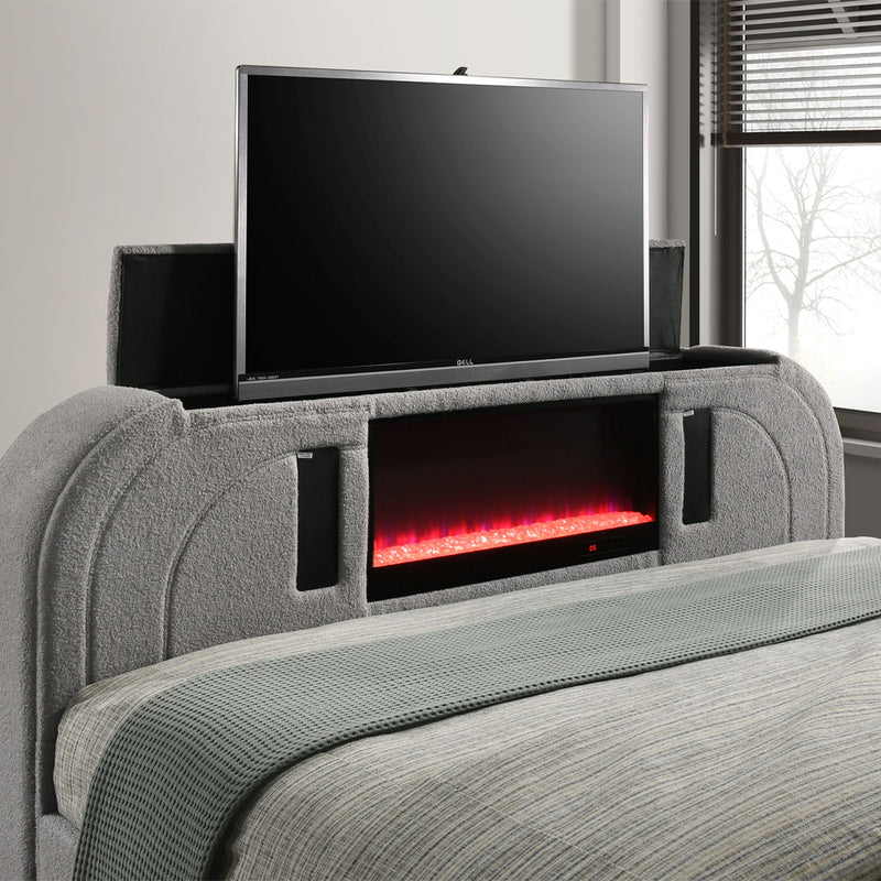 Queen Bed w/Led, TV Stand, Fireplace & Bluetooth