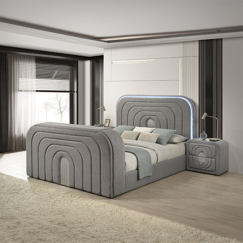 Queen Bed w/Led, TV Stand, Fireplace & Bluetooth
