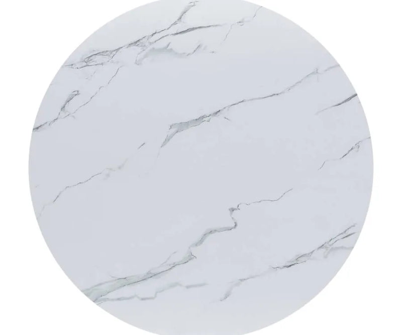 Halo Round Glass Dining Table with White Marble Wrap - Detail View