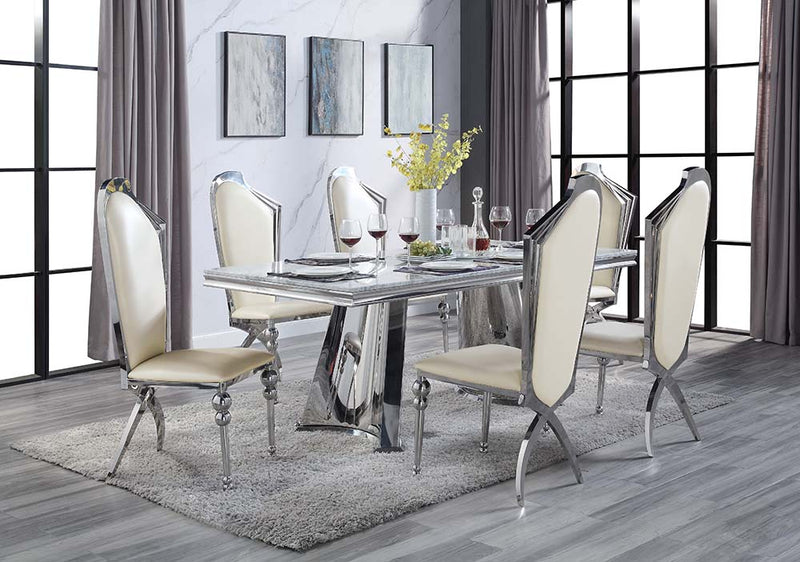 Dining Table w/Marble Top & Pedestal Base