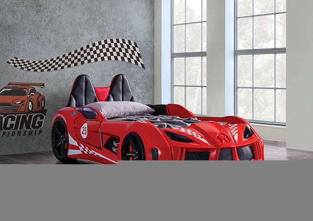 Trackster Bed White, Red,, Black, & Blue