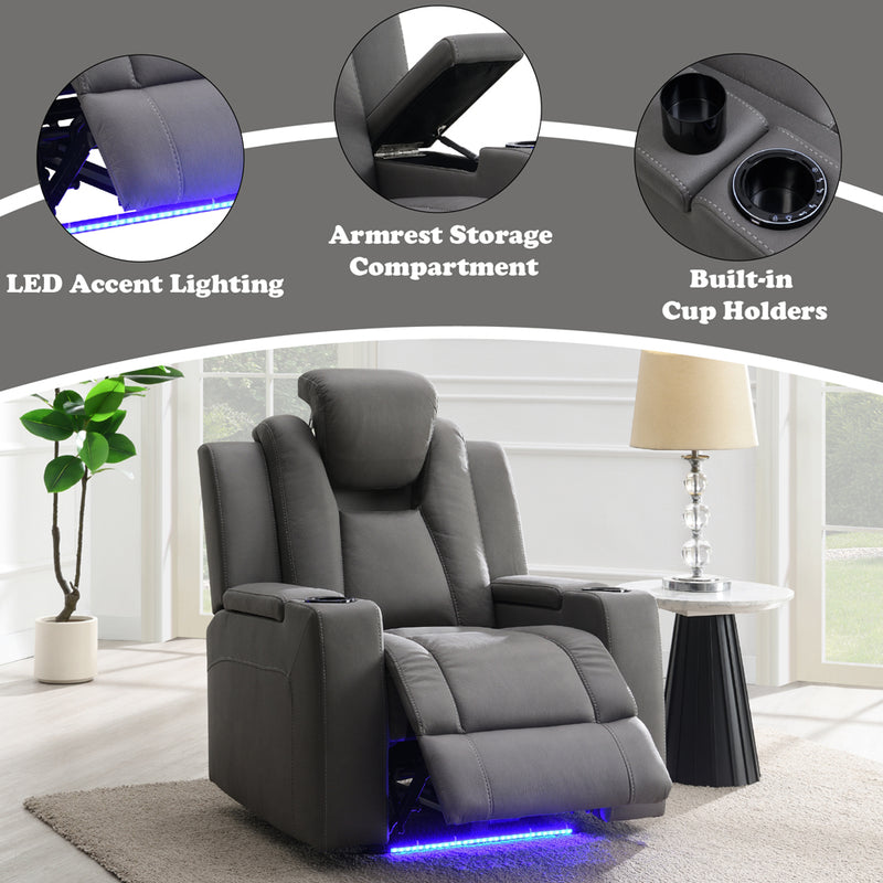 Power Motion Recliner w/Cup Holder, Control, LED & Power Headrest