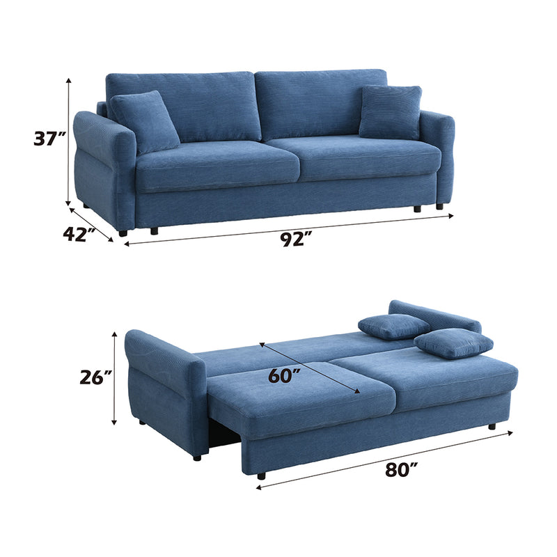 Sofa w/Sleeper, Storage & 2 Pillows