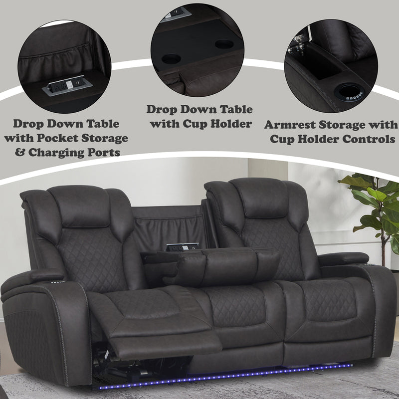 Power Motion Sofa w/Dropdown Table, Storage,USB & LED