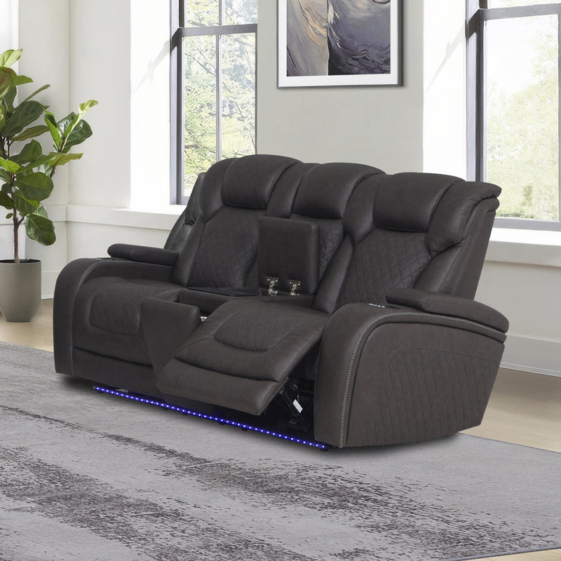 Power Motion Loveseat w/Console,Wireless Charger, Storage,USB & LED